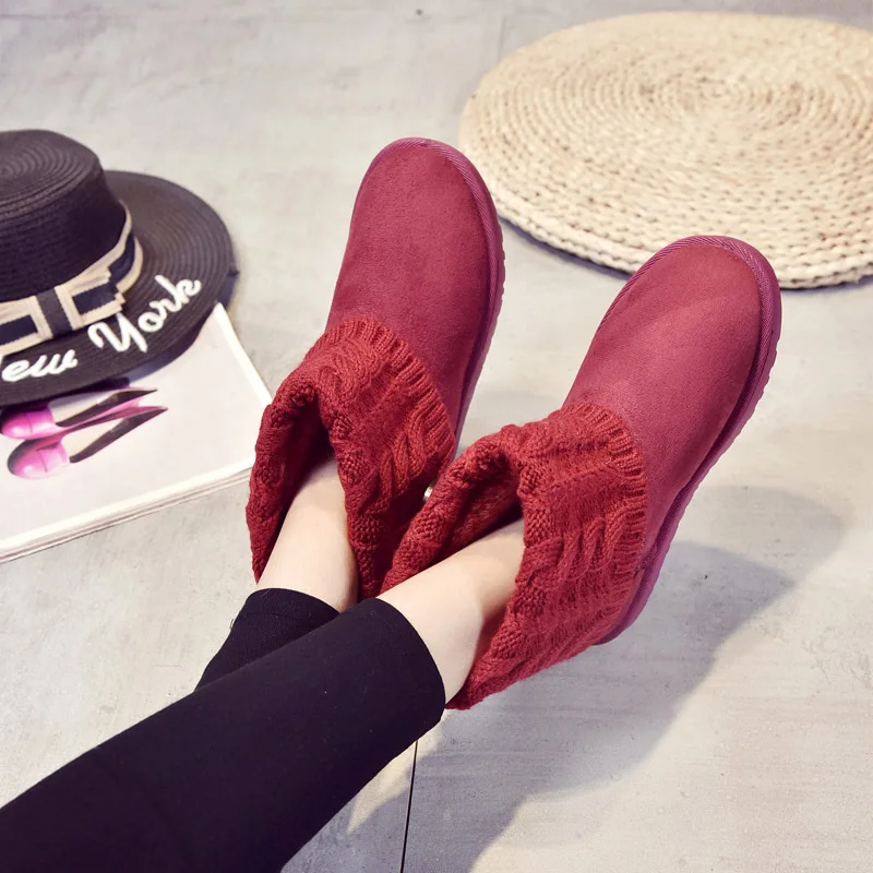 FEVRAL/ г. Зимние ботинки высокие женские теплые зимние ботинки с плюшевой подкладкой, большой размер 40, легкая одежда модная повседневная обувь для девушек женские популярные ботильоны - Цвет: Wine Red