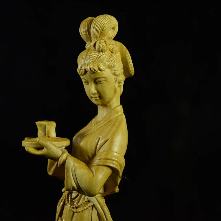 

Wood carving beauty crafts, wood girl wooden Chinese ancient dress woman home decoration desktop ornaments (A876)