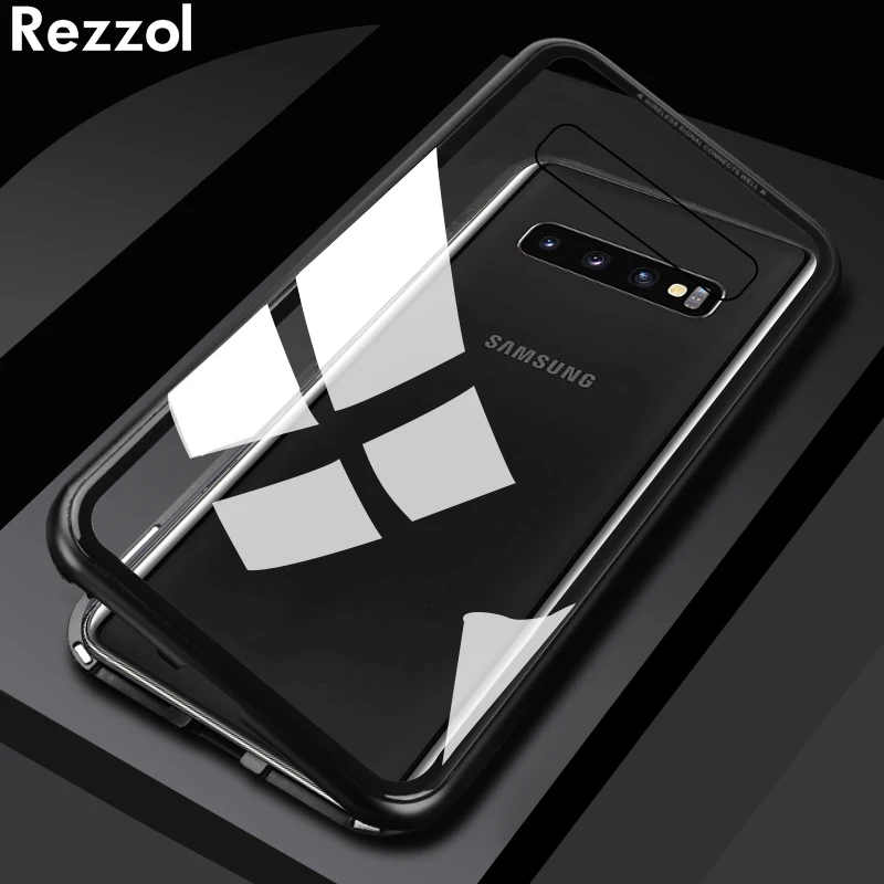 Flip Case For Samsung Galaxy S10 Plus S10 Clear Tempered Glass Metal Bupmer Back Cover