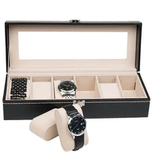 Hot Sale Black 6 Grids PU Leather Fashion Watch Box Display Watches Storage Organizer Box Holder Jewelry Box Bracelet Case top leather watch box fashion pu black brand watch gift box hot sale watch storage boxes for men s luxury watch w025
