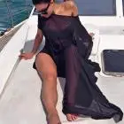 Женское сексуальное платье Бикини, Пляжная туника, парео для купальников, женское шифоновое бикини, купальник, Пляжное Платье, купальный костюм - Цвет: Black