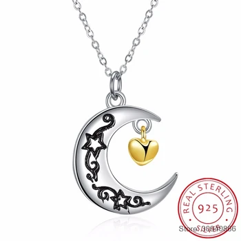 

Valentine Gift Moon Heart Pendant Necklace Elegant Love you to The Moon and Back Genuine 925 Sterling Silver Jewelry