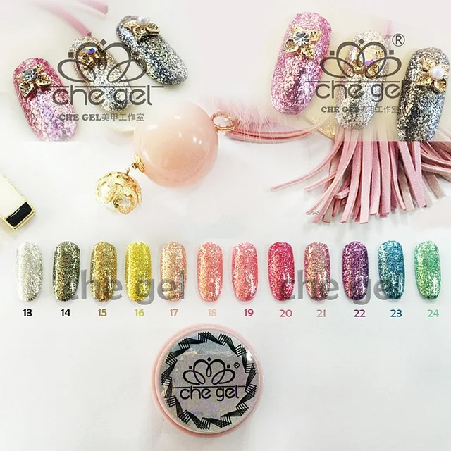 

12 Colors 6G glitter soak off uv gel nail polish acrylic nail art supplies beauty tools Che Gel