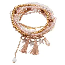 Богемский стиль звезда браслет с подвесками для женщин Бохо кисточкой многослойный Имитация Жемчужный Браслет, украшение вечерние подарок