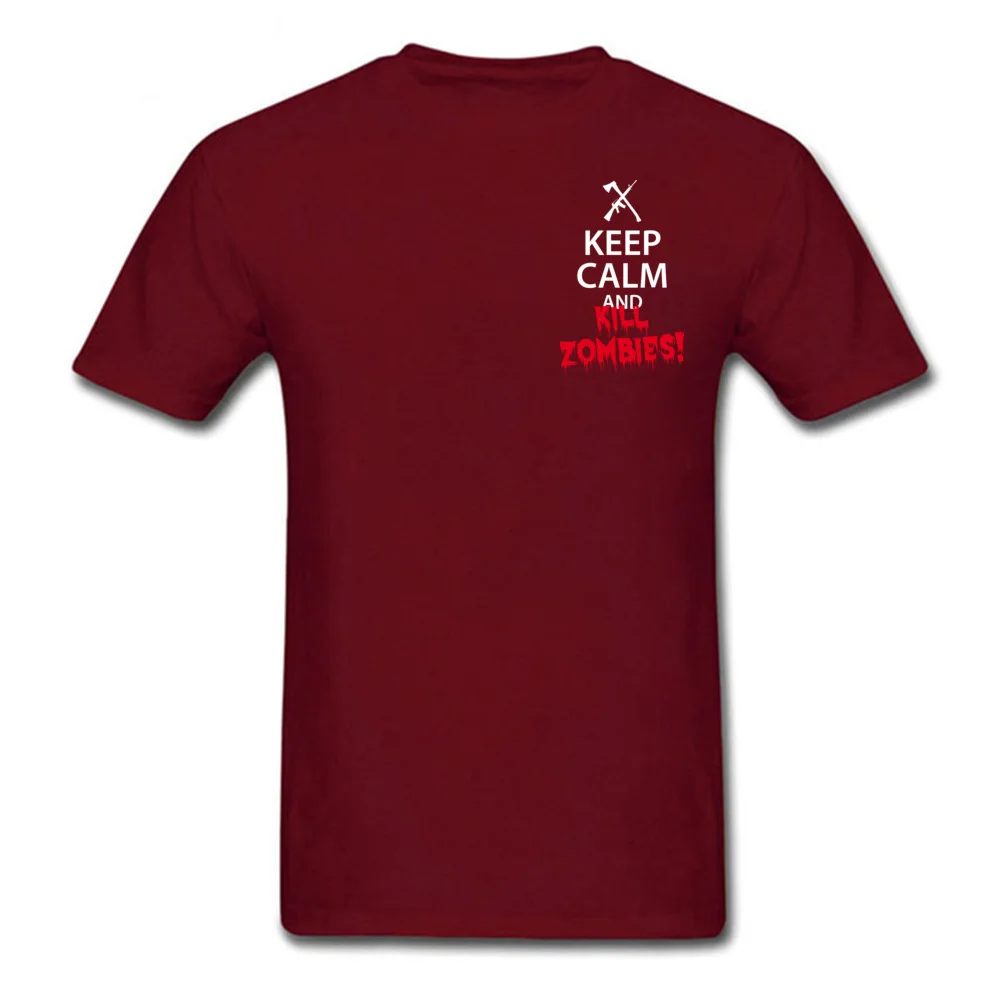 Текстовые красные футболки с принтом Keep Calm and KILL ZOMBIES простые Стильные Модные