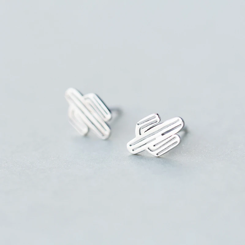 NBSAMENG 925 пробы серебряные серьги Мода Крошечный 11*7 мм полые серьги-гвоздики в виде кактусов для Для женщин Девушка подарок ювелирных изделий