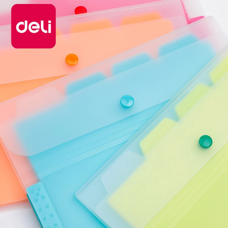 

Deli 2PCS A5 File Folder Organ Bag Expandable Documents A6 Snap Button Storage Folder 4 grid Office Student Supplies Stationery