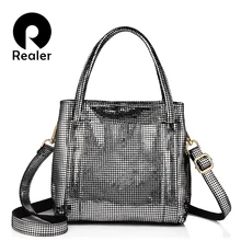 REALER женская сумка через плечо из натуральной кожи высокого качества,сумки женские с короткими ручками,дамские сумки мешок