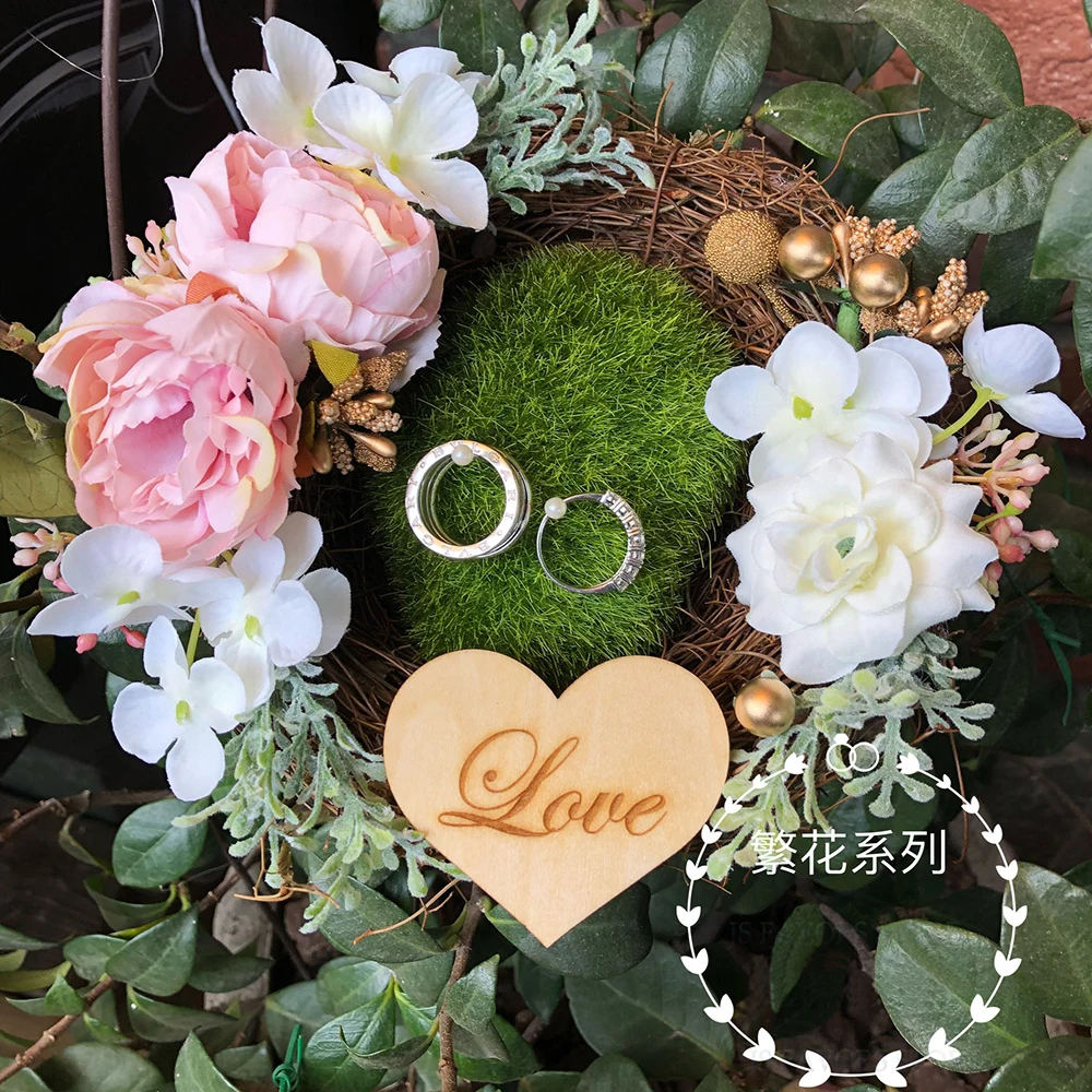 

Free shipping1pcs custom Pink Photo props engagement wedding decoration wedge ring nest pillow marriage proposal good idea