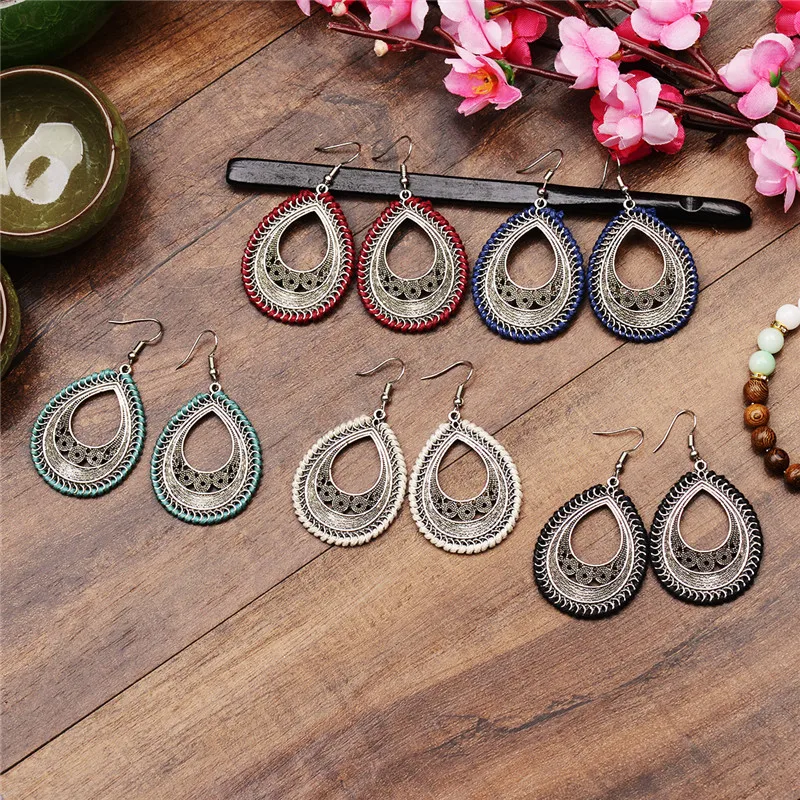 

DOUVEI Bohemian Indian Water Drop Metal Earring For Women Brincos 2018 Newest Ethnic Boho Earrings Wedding Party Jewelry