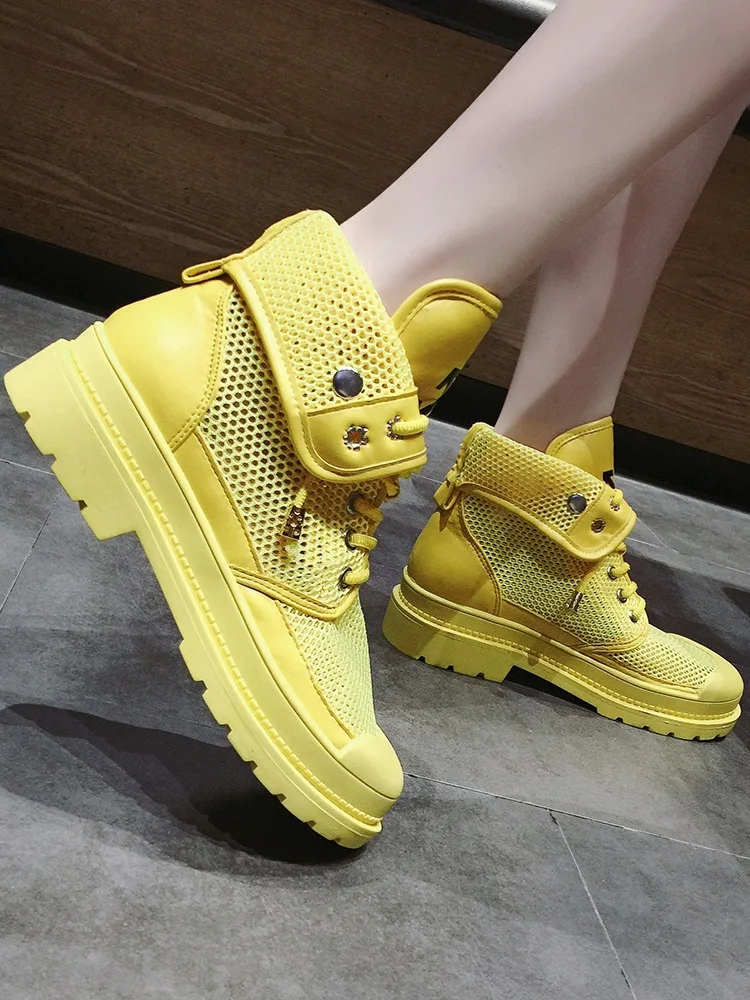 Women's boot 2019 new elevated motorcycle Martin boot women's summer aerated mesh hollowed-out boot shoes womens shoes fashion Women's boot 2019 new elevated motorcycle Martin boot women's summer aerated mesh hollowed-out boot shoes womens shoes fashion