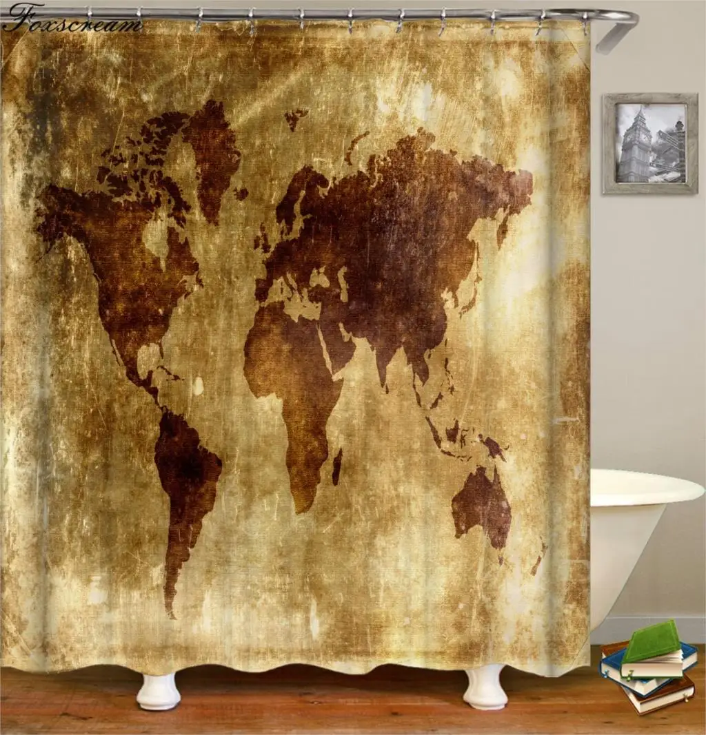 Карта мира, тканевые занавески для душа, водонепроницаемый занавес для ванной, занавески для дома, Занавески или коврики