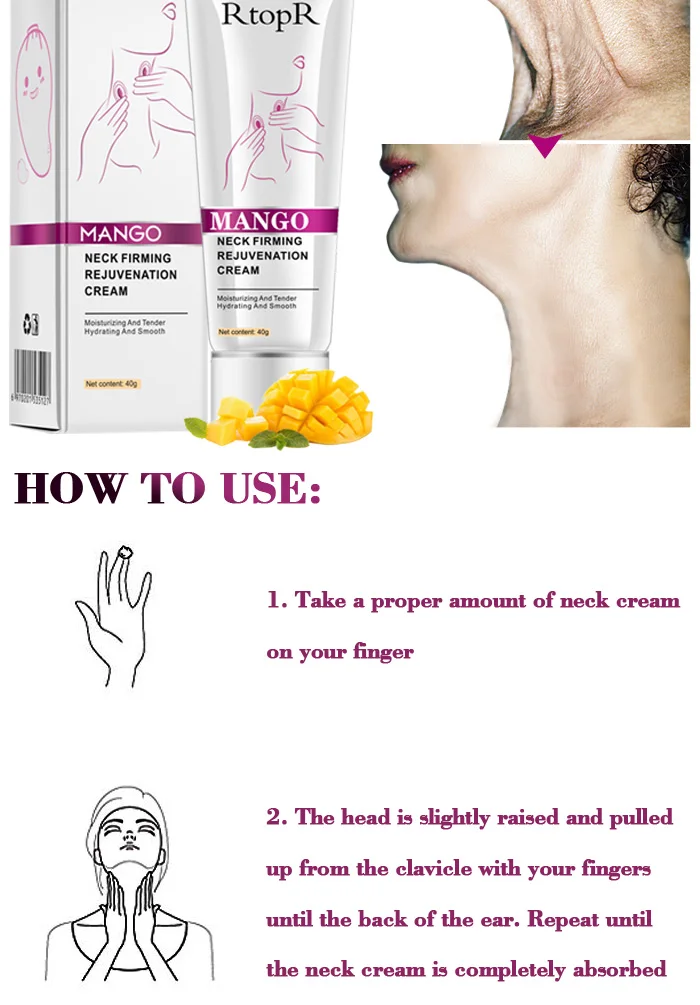 RtopR Mango Neck Firming Rejuvenation Cream  Anti-wrinkle  Whitening Moisturizing Neck Serum Mild Peeling Beauty Neck Care 40g