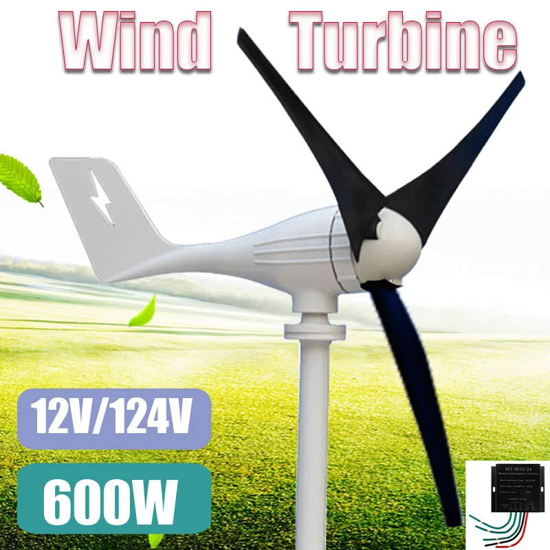 

Real 600W 12V 24 Volt 3 Nylon Fiber Blade Horizontal Home Wind Turbines Wind Generator Power Windmill Energy Turbines Charge