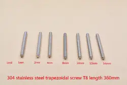 304 нержавеющая сталь T8 винт длина 360 мм привести 1 мм 2 мм 3 мм 4 мм 8 мм 10 мм, 12 мм, 14 мм 16 мм Трапецеидальный вал винт 1 шт