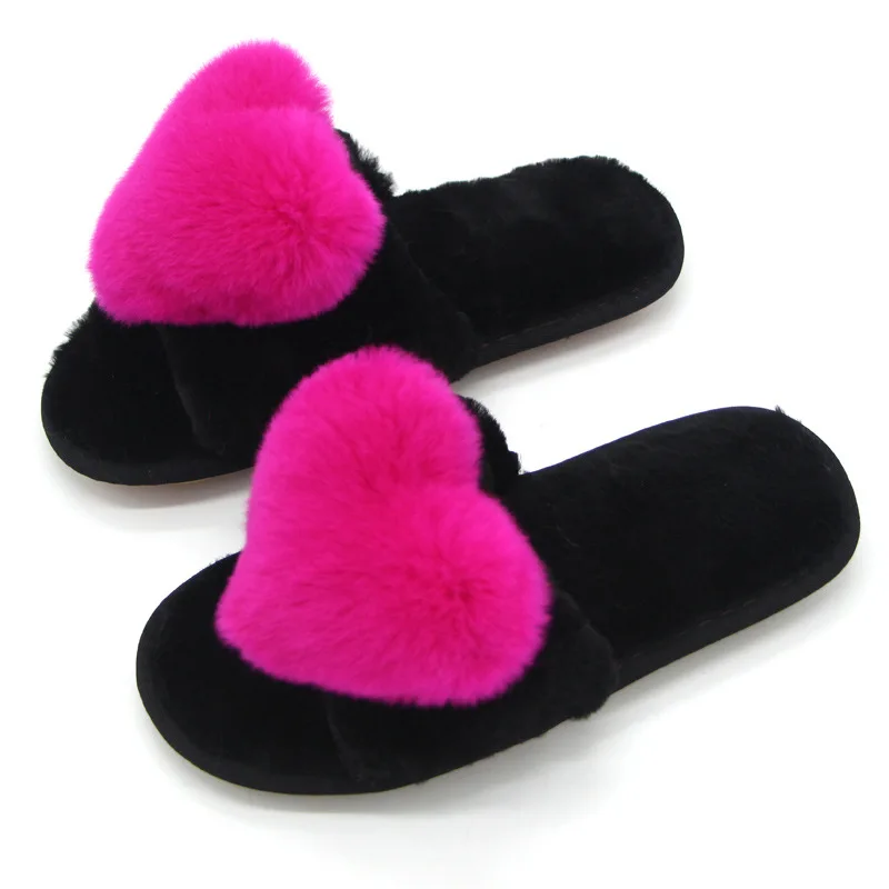 

2017 autumn winter summer women sandals fuzzy plush real natural rabbit fur slides mules slippers flat platform sandals