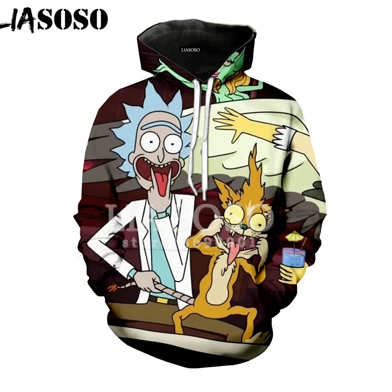 

LIASOSO 2018 3D Print Women Men Hooded Hoodies Sweatshirts Cartoon Rick and Morty Rick Sanchez Morty Smith Pullover Hip HopX0874