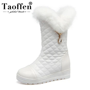 

TAOFFEN Size 30-42 Fashion Winter Shoes Women Thick Fur Plush Inside Mid Calf Snow Boots For Women Thick Plaform Wedges Botas