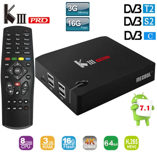 

MECOOL KIII PRO DVB-S2 DVB-T2 DVB-C Decoder Android 7.1 TV Box 3GB 16GB K3 Pro Amlogic S912 Octa Core 64bit 4K Combo Set top box