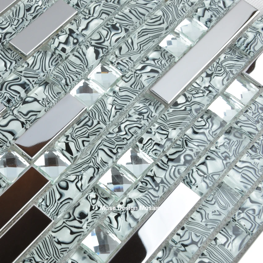 

Interlocking Stainless Metal Crystal Glass Mosaic tile 13 Beveled Diamond mirror wallpaper kitchen backsplash bathroom wall deco