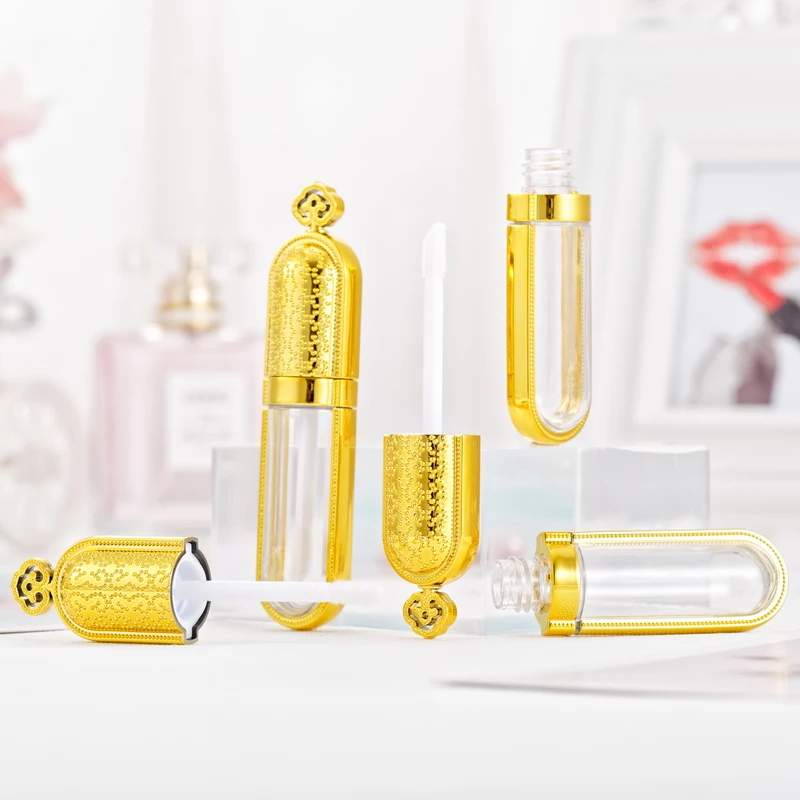 

8ML Gold Clear Empty Cosmetic Lip Gloss Tube, Plastic Transparent Crown Wand Lipstick Container, Lip Balm Packing Bottle