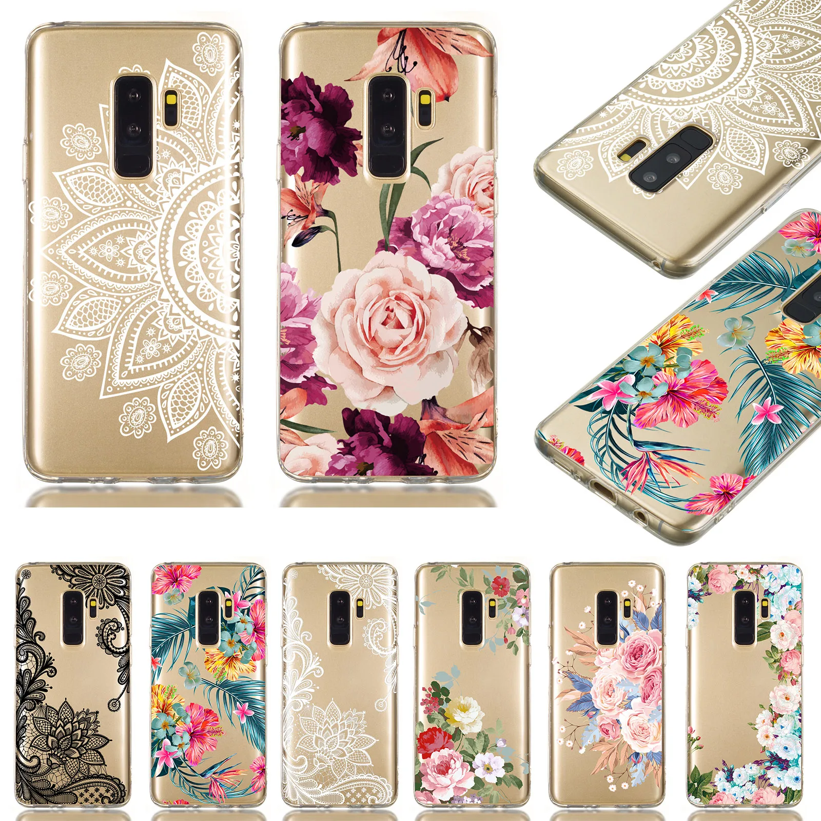 

For Samsung S8 Plus S9 Plus Note9 Shockproof Painted Mandala Lace Flower Silicone Rubber TPU Case Cover