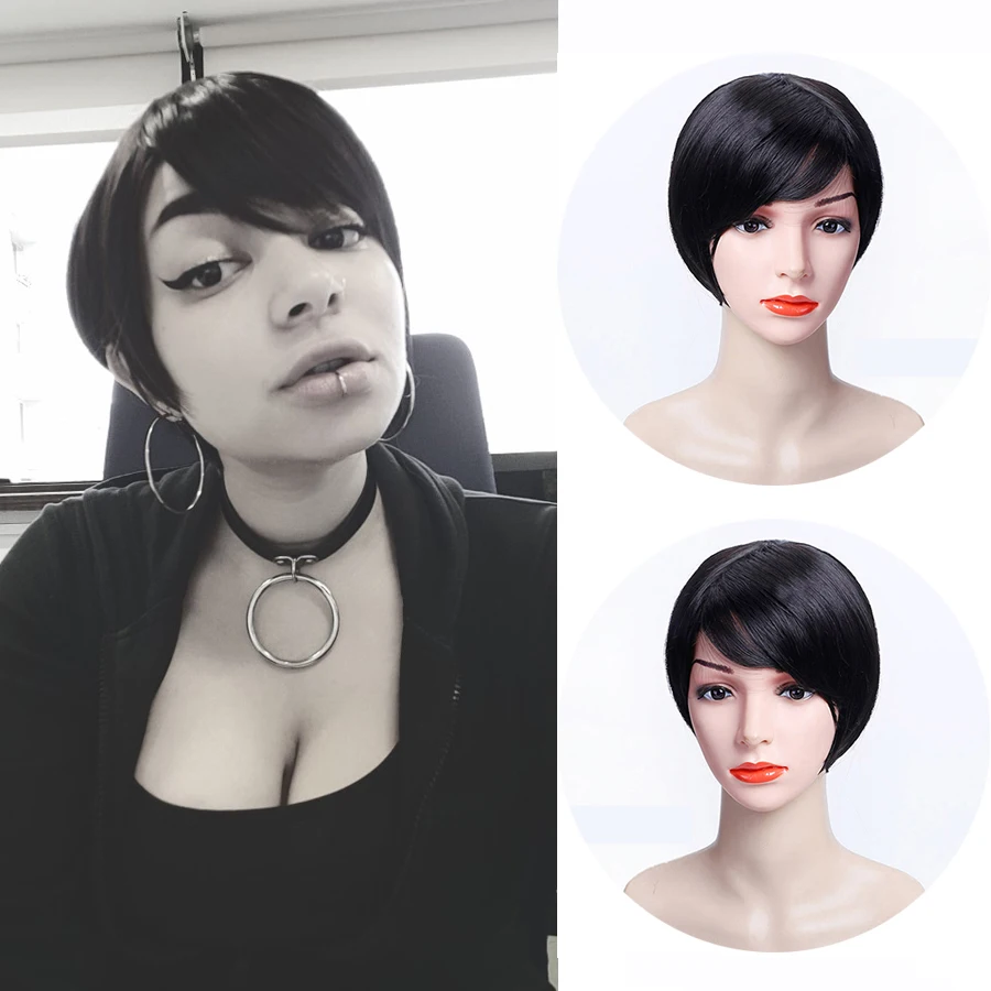 MUMUPI Модные женские прямые парик Pixie Cut cosplay вечерние парики для косплея короткие черные парики термостойкий синтетический парик