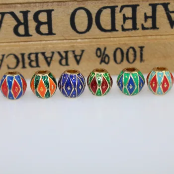 

5pcs/lot Tibetan Style Enamel Nepal Spacer Beads 9mm Alloy Oval Fancy Cloisonne Charm Beads DIY Jewelry Making Materials
