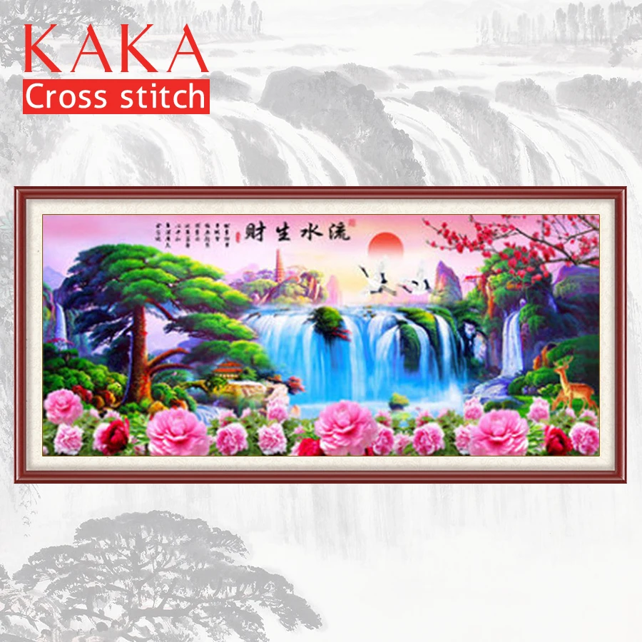 

KAKA Cross stitch kits Embroidery needlework sets with printed pattern,11CT canvas,Home Decor for garden House,Scenic Money Flow