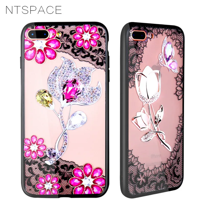 

Luxury Silicone Phone Case For iPhone 8 7 6 6s Plus Cases 3D Lace Flower Girl Soft TPU Back Cover For iPhone X Xs Max XR Case