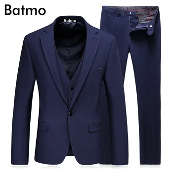 

Batmo 2017 new arrival High quality wool blue men's wedding dress,casual suit men,men's Business suits,plus-size 1791