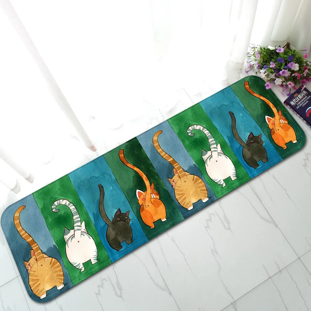 

Honlaker Funny Cat Long Mat High Quality Thick Flannel Kitchen Mat Bedside Non-slip Rug Living Room Decoration Floor Mat