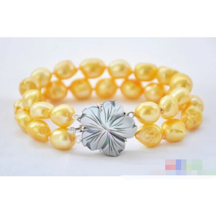 

Free shipping >>>>>>P4976 2row 8" 13mm yellow baroque freshwater pearl bracelet