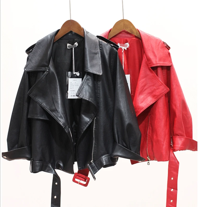 Jacket women's new style spring and autumn ladies casual leather jacket short pu leather jacket lapel female fuo coat