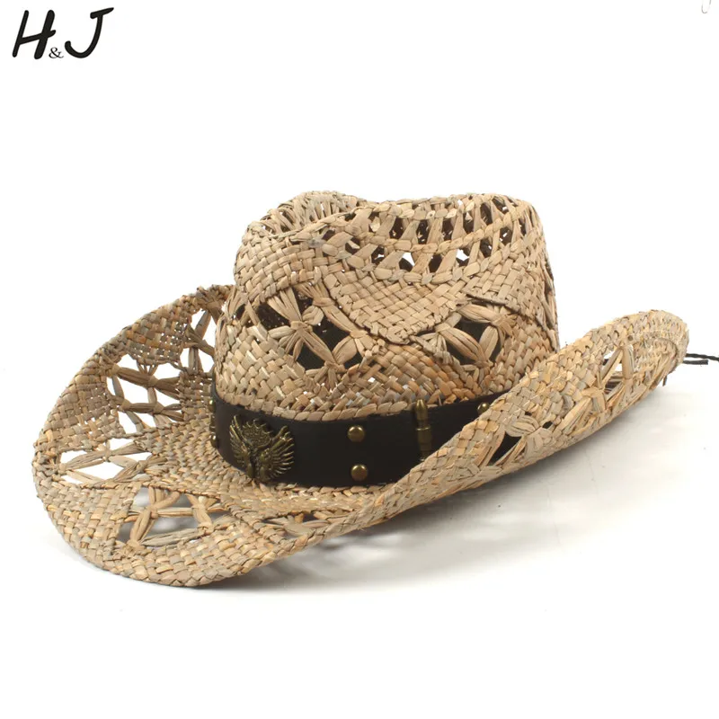 

Womem Men Natural Straw Western Cowboy Hat For Summer Beach Sun Sombrero Hombre Lifeguard Hats Size56-58CM