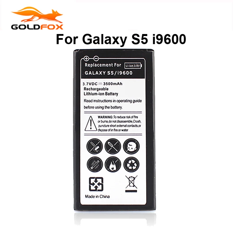 

1pc 3500mAh Rechargeable Phone Battery For Samsung S5 i9600 i9602 i9605 G900F G900T G9008 G9009D G9006W EB-BG900BBC battery
