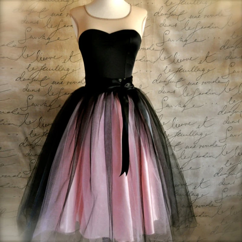Women's tulle skirt in black and pink. Adult tutu High waisted skirt Ballerina skirt