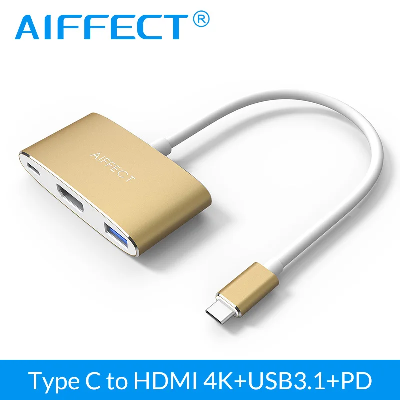 

AIFFECT New Arrivals 3 in 1 Type C to HDMI Hub with USB C Charging port and USB 3.0 Port Type C to HDMI HUB Adapter 4K Cable