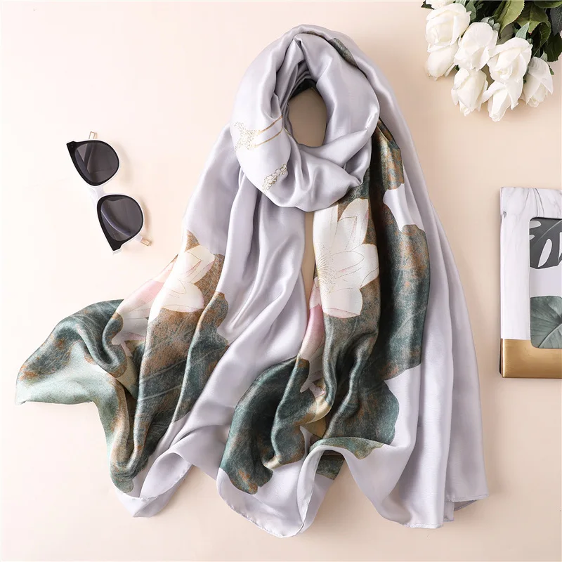 Новый 2019 Демисезонный Для женщин 100% натуральный шарф живопись Ombre цветочные шелковые шарфы и платки новый большой Размеры Foulards хиджаб снуд