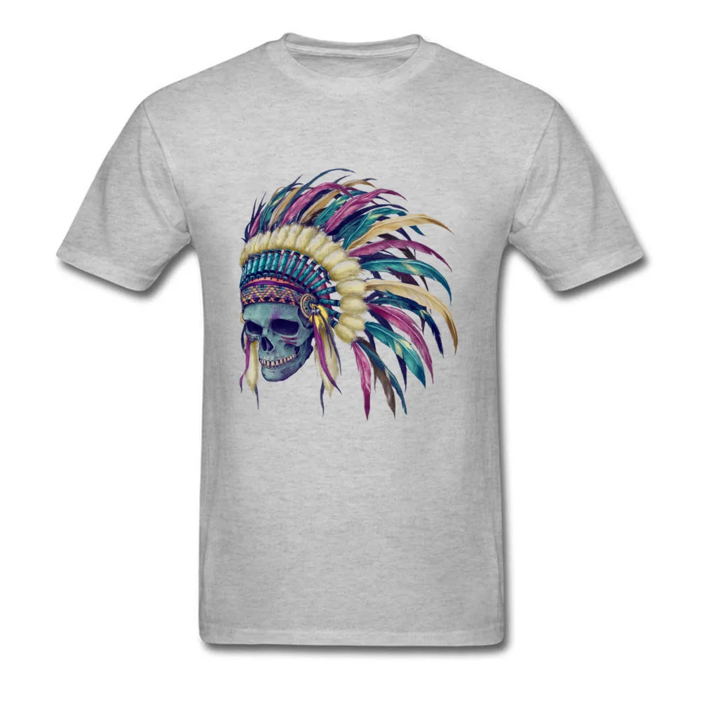 Native Skull Headdress Tops & Tees Wholesale Crewneck Birthday Short Sleeve Cotton Men T Shirts Normal Tops Tees Native Skull Headdress grey