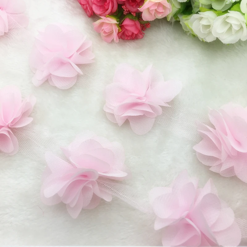 1 ярд кружева цветок шифон свадебное платье свадебная ткань кружево отделка DIY Детская резинка для волос - Цвет: Light Pink
