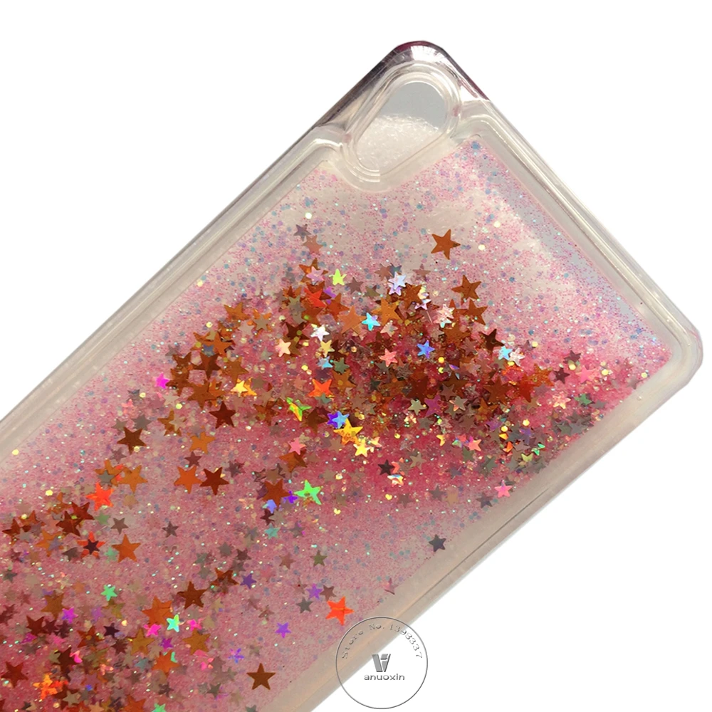 Dinámica amor corazón brillo líquido de Glitter. Caso de la sFor Funda Sony Xperia E5 caso Coque Sony E5 F3311 F3313 suave TPU cubierta del teléfono