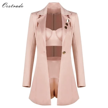 

Ocstrade Fashion Runway Women Set 2019 Spring New Champagne 3 Pieces Outfits Crop top&High Waist Shorts&Long Sleeve Jacket