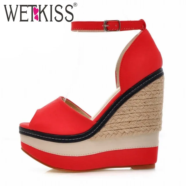 WETKISS Sexy Open toe Weave Patch Color Wedges Gladiator Sandals Women High Heels Platform Sandals Summer Women's Shoes Woman