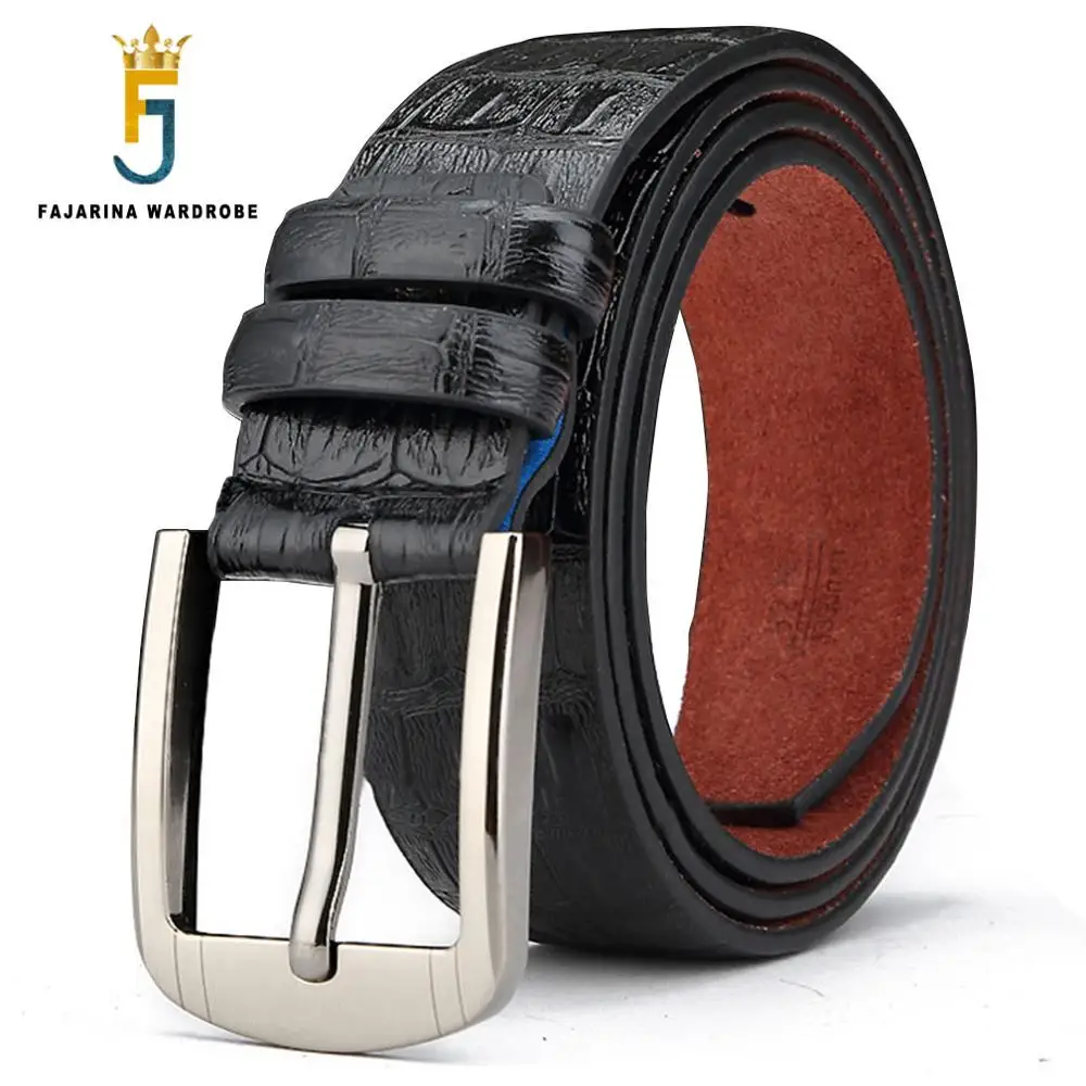 

FAJARINA Mens Quality Fashion Design Pin Buckle Belt Black Men's Crocodile Pattern Genuine Leather Men Belts for Men N17FJ427