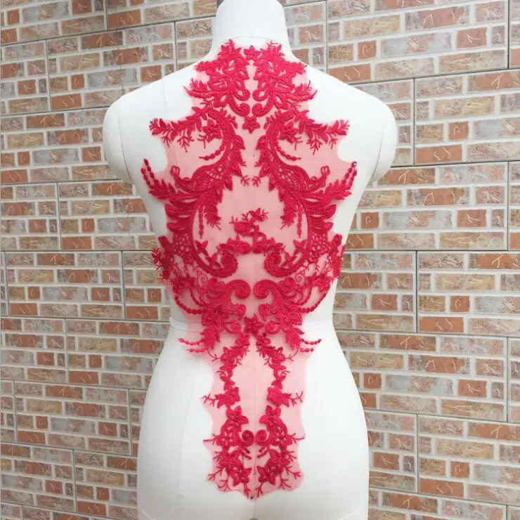 

Red lace applique motif sewing bridal wedding mesh laces patches fabric