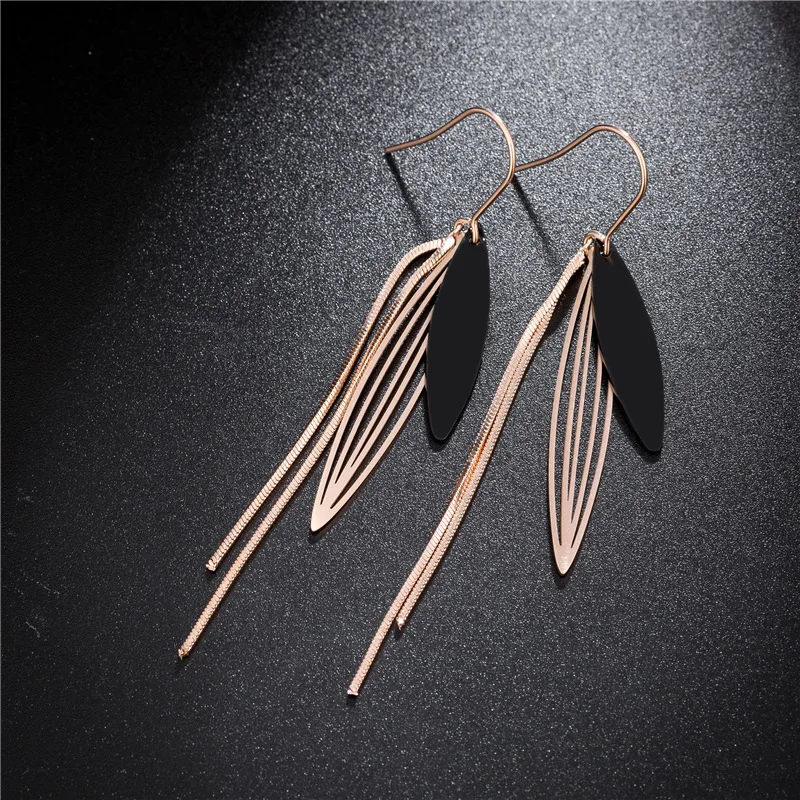 

Street Fashion Rose Gold Color Out Women Long Pendant Earrings Titanium Steel Material Women Earrings Accessories Gift