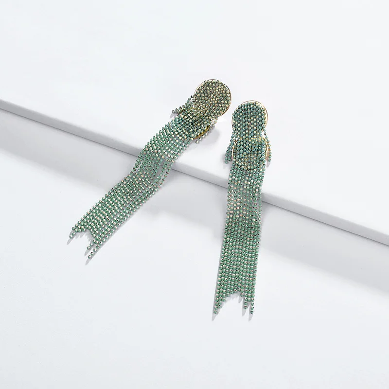 

HUIDANG Electric Coating Colored Chain Tassel Earrings for Women Korean Style Fashion Long Drop Earring Jewelry