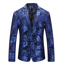 Цветочный Мужской Блейзер осенние мужские бархатные блейзеры красные синие жаккардовый жакет для мужчин 5XL Свадебный костюм для вечеринок куртка