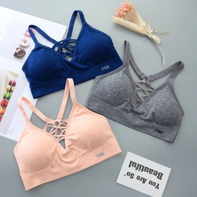 

Women Crop Top Padded Bra Push up Strappy Fitness Women's Elastic Workout Bras